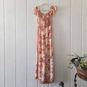 Free People Carmen Floral Paisley Wide Leg Off The Shoulder Orange XS